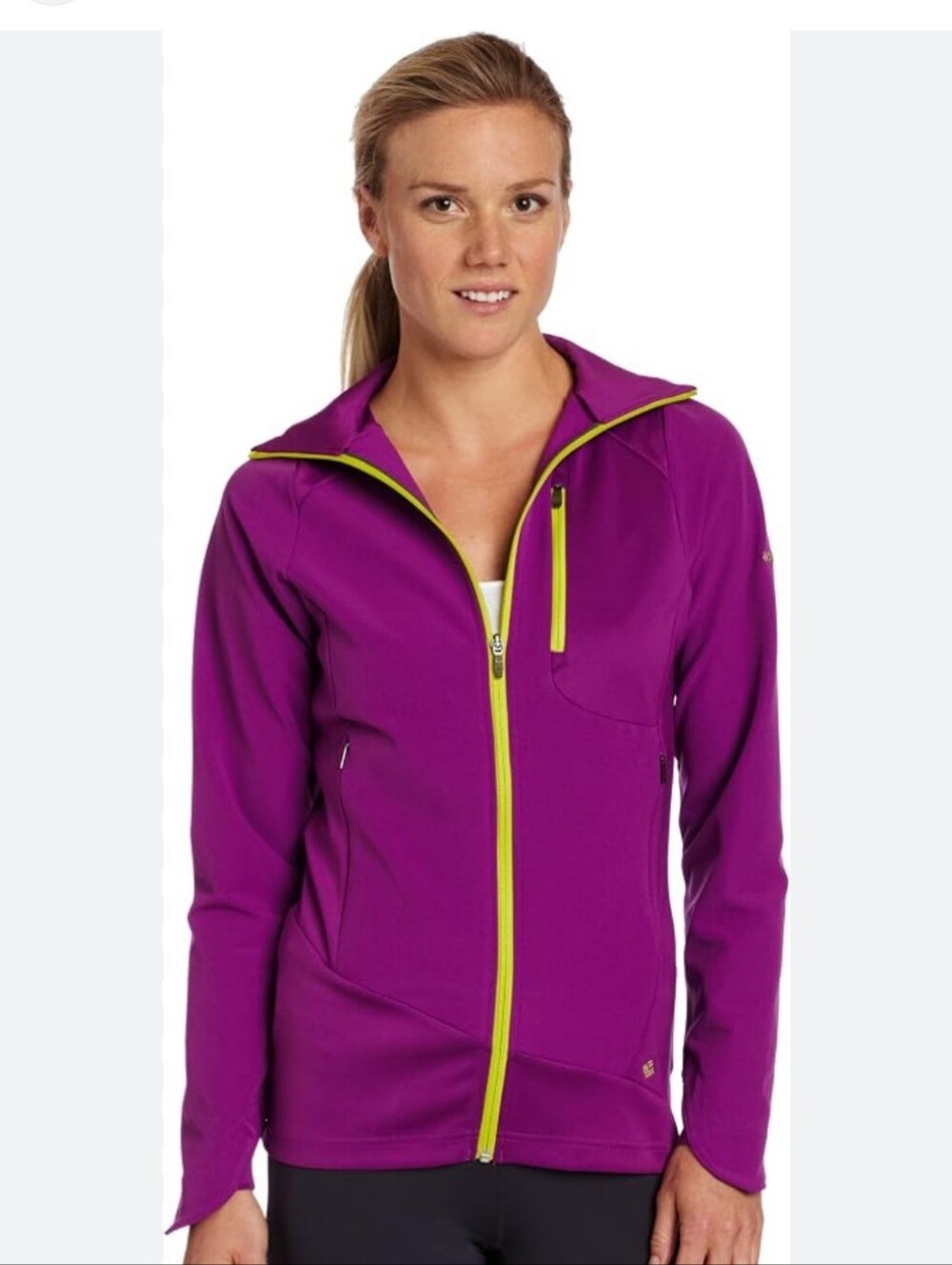 Columbia Purple Utility Softshell Jacket with Lime Trim, Size M